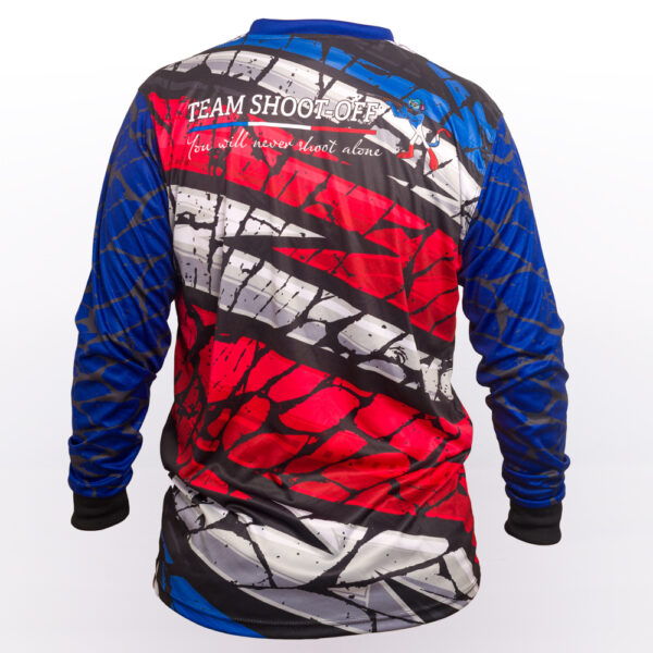 ShootWear T-Shirt in Blue, White and Red Rear View